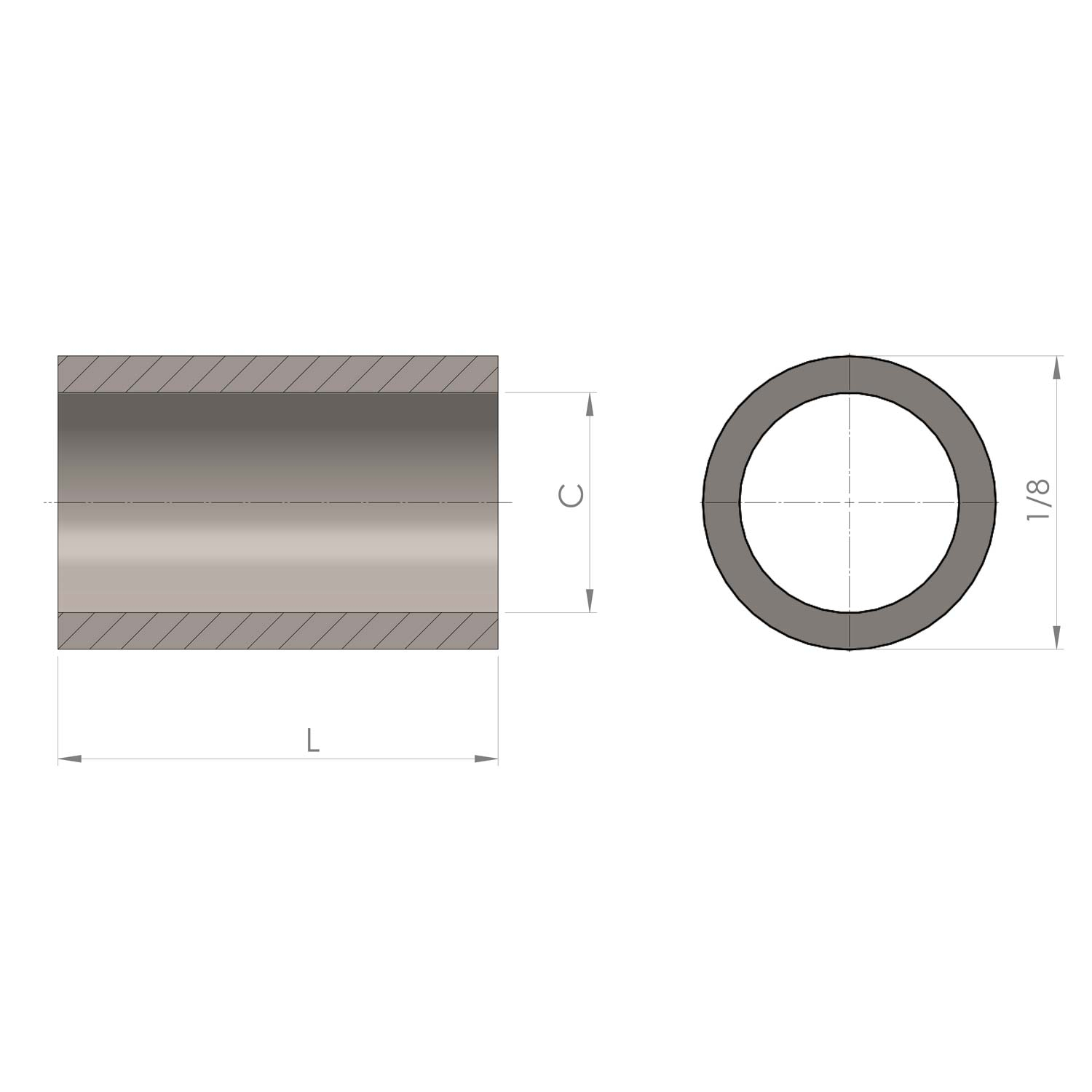 .064'' Inside Diameter, 1/8'' Outside Diameter, 1/8'' Length, Aluminum Plain Finish Electronic Spacer