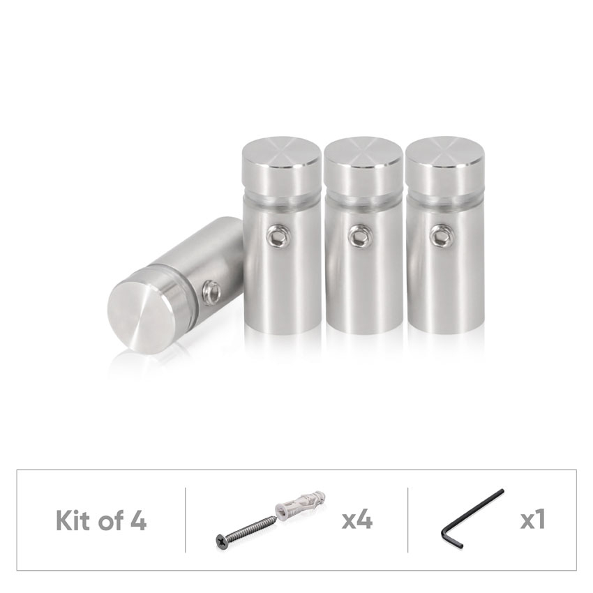 (Set of 4) 1/2'' Dia. X 3/4'' Barrel Length, (316 Marine Grade) Stainless Steel Brushed Finish. Easy Fasten Standoff with (4) 2208Z Screw and (4) LANC1 Anchor for concrete/drywall and (1) M4 Allen Key (For  In/Out use) [Req. Mat. Hole Size: 3/8'']