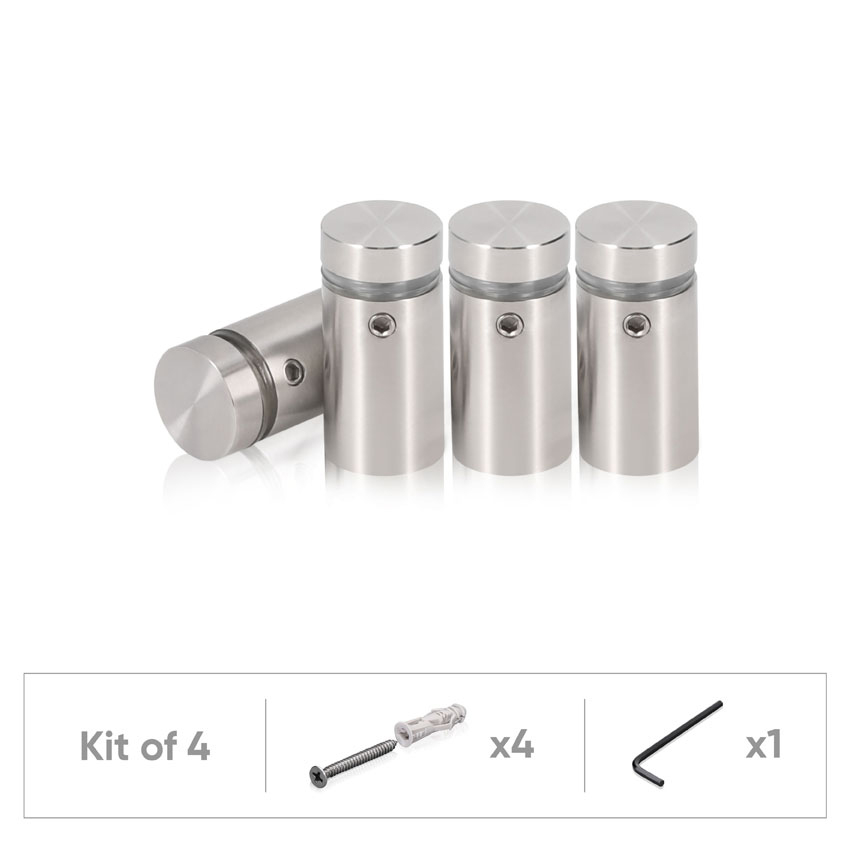 (Set of 4) 5/8'' Dia. X 1'' Barrel Length, (316 Marine Grade) Stainless Steel Brushed Finish. Easy Fasten Standoff with (4) 2216Z Screws and (4) LANC2 Anchors for concrete/drywall and (1) M4 Allen Key (For  In/Out use) [Req. Mat. Hole Size: 7/16'']