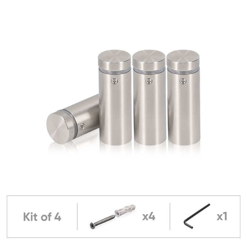 (Set of 4) 3/4'' Dia. X 1-3/4'' Barrel Length, (316 Marine Grade) Stainless Steel Brushed Finish. Easy Fasten Standoff with (4) 2216Z Screws and (4) LANC1 Anchors for concrete/drywall and (1) M4 Allen Key (For  In/Out use) [Req. Mat. Hole Size: 7/16'']