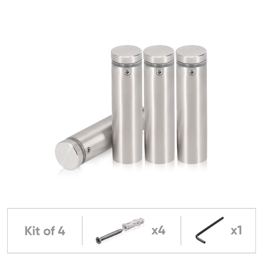 (Set of 4) 3/4'' Dia. X 2-1/2'' Barrel Length, (316 Marine Grade) Stainless Steel Brushed Finish. Easy Fasten Standoff with (4) 2216Z Screws and (4) LANC2 Anchors for concrete/drywall and (1) M4 Allen Key (For  In/Out use) [Req. Mat. Hole Size: 7/16'']