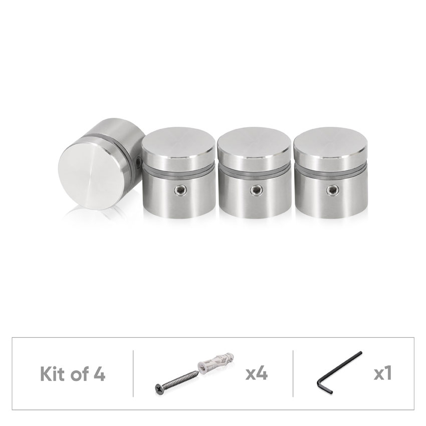 (Set of 4) 7/8'' Dia. X 1/2'' Barrel Length, (316 Marine Grade) Stainless Steel Brushed Finish. Easy Fasten Standoff with (4) 2216Z Screws and (4) LANC2 Anchors for concrete/drywall and (1) M4 Allen Key (For  In/Out use) [Req. Mat. Hole Size: 7/16'']