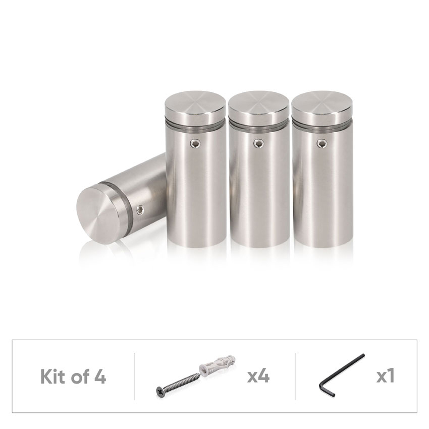 (Set of 4) 7/8'' Dia. X 1-3/4'' Barrel Length, (316 Marine Grade) Stainless Steel Brushed Finish. Easy Fasten Standoff with (4) 2216Z Screws and (4) LANC2 Anchors for concrete/drywall and (1) M4 Allen Key (For  In/Out use) [Req. Mat. Hole Size: 7/16'']