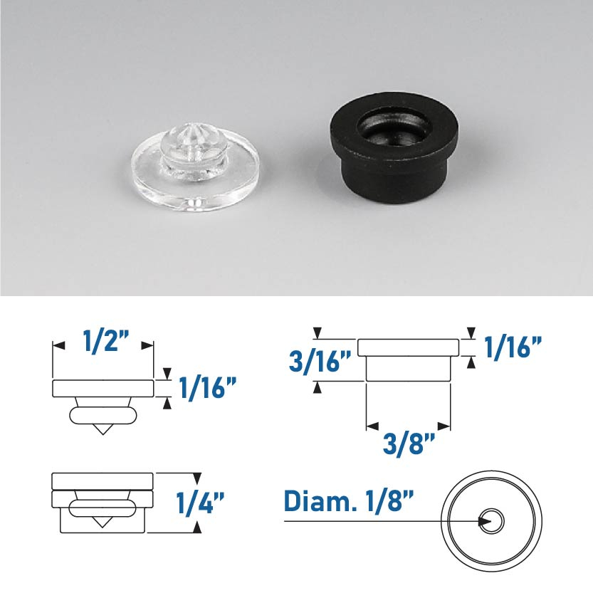 Black Mini Quick Snap 1/2'' x 1/4'' Adhesive Mounted Heads (Sold Per Set 1 Body and 1 Head)