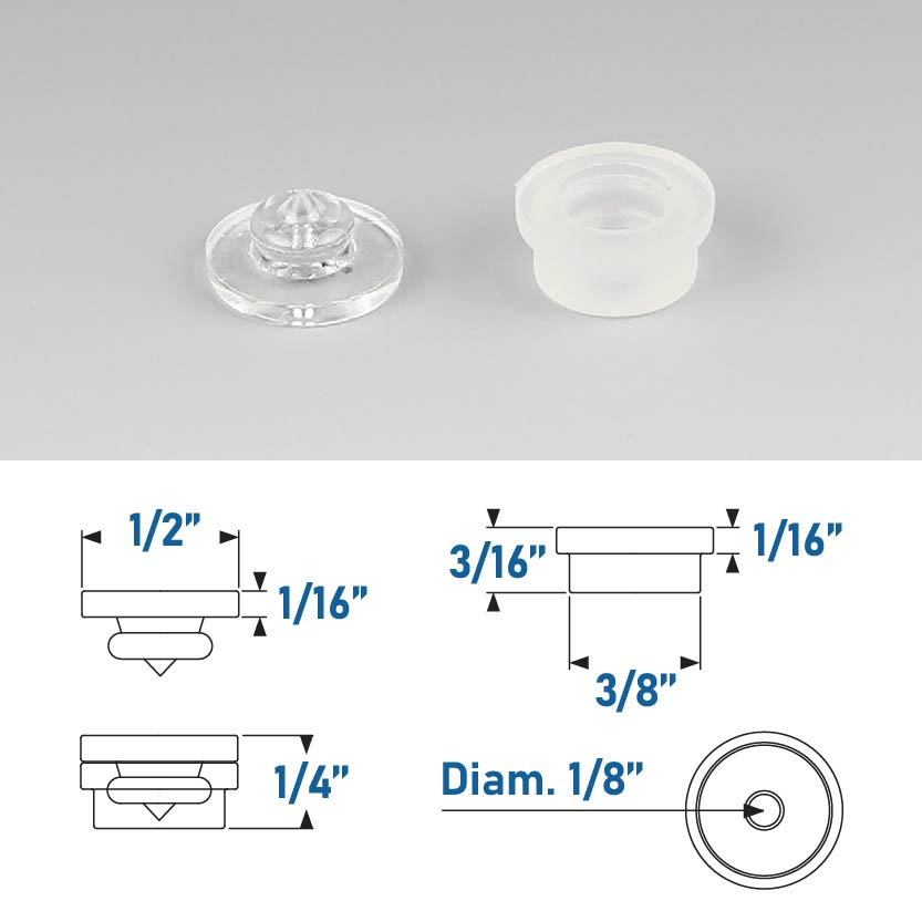 Clear Mini Quick Snap 1/2'' x 1/4'' Adhesive Mounted Heads (Sold Per Set 1 Body and 1 Head)