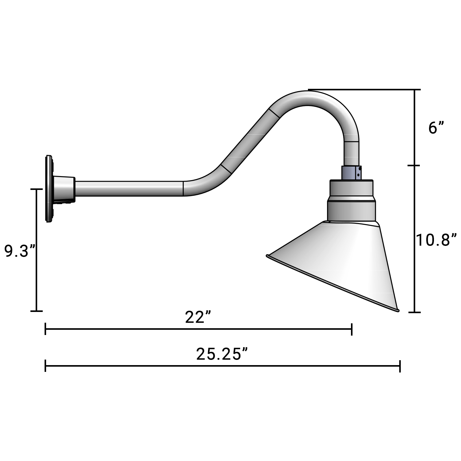 (1) 10'' Diameter White Angle Shade with (1) 22'' Long x 7-1/2'' High White Gooseneck Arm