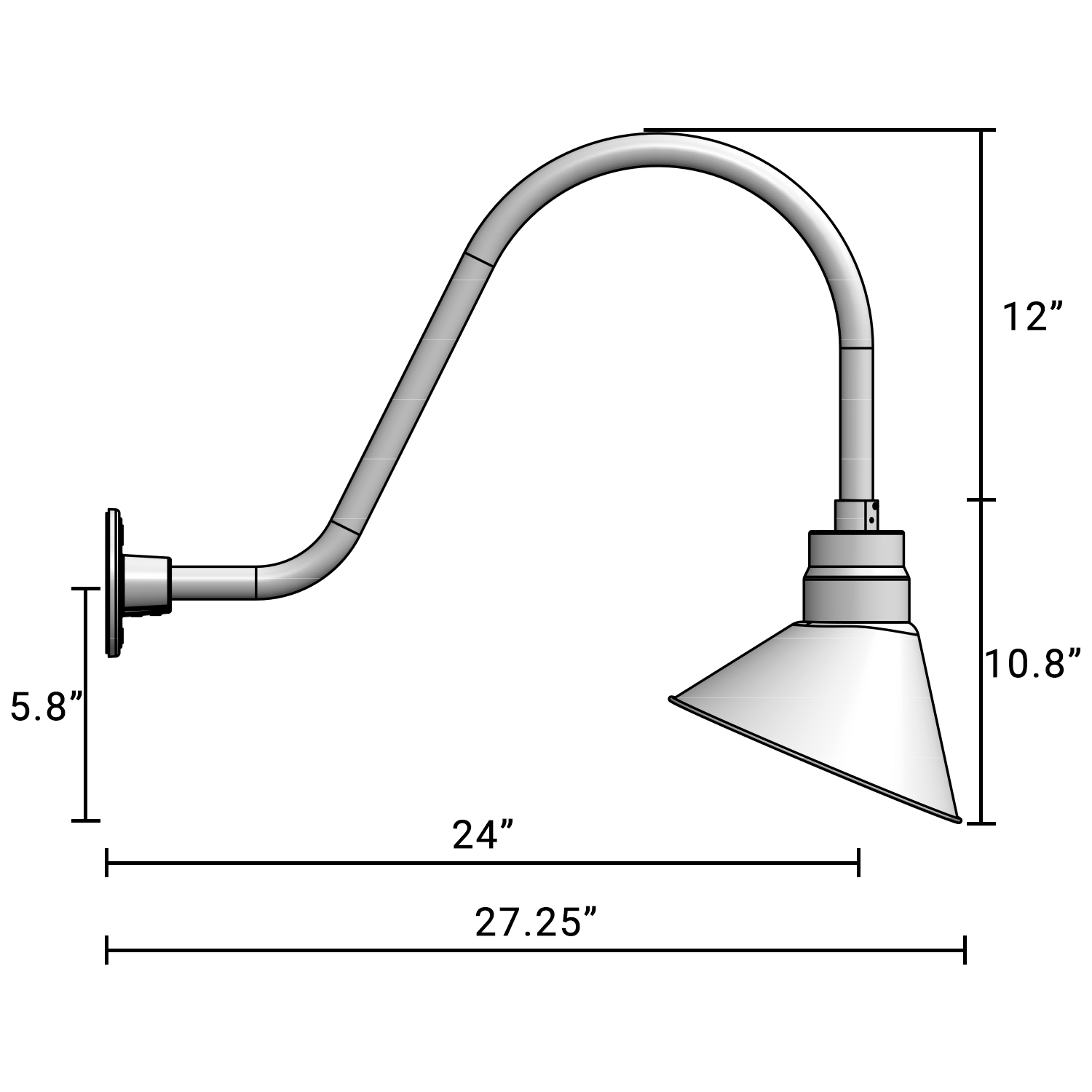 (1) 10'' Diameter White Angle Shade with (1) 24'' Long x 17'' High White Gooseneck Arm