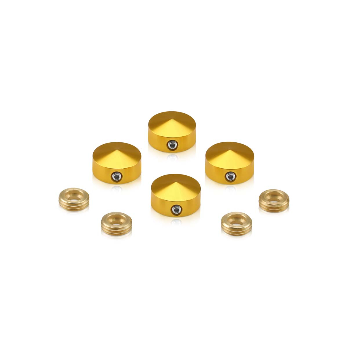 Set of 4 Conical Locking Screw Cover, Diameter: 5/8'', Aluminum Gold Anodized Finish (Indoor or Outdoor Use)