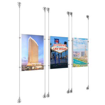 (3) 11'' Width x 17'' Height Clear Acrylic Frame & (6) Aluminum Clear Anodized Adjustable Angle Signature Cable Systems with (12) Single-Sided Panel Grippers