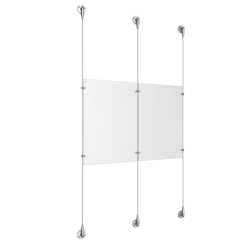 (2) 11'' Width x 17'' Height Clear Acrylic Frame & (3) Aluminum Clear Anodized Adjustable Angle Signature Cable Systems with (4) Single-Sided Panel Grippers (2) Double-Sided Panel Grippers