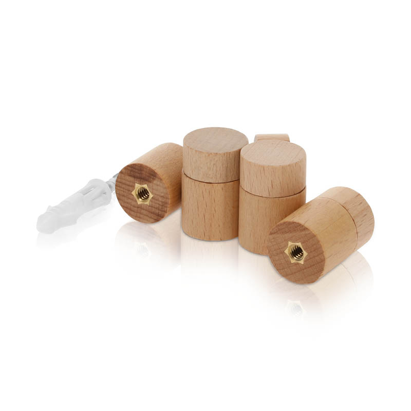 (Set of 4) 3/4'' Diameter X 3/4'' Barrel Length, Wooden Flat Head Standoffs, Matte Beech Wood Finish, Easy Fasten Standoff, Included Hardware (For Inside Use) [Required Material Hole Size: 5/16'']