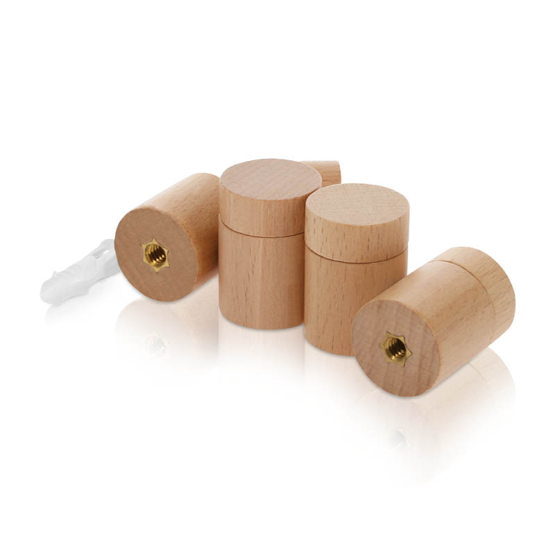 (Set of 4) 1'' Diameter X 1'' Barrel Length, Wooden Flat Head Standoffs, Matte Beech Wood Finish, Easy Fasten Standoff, Included Hardware (For Inside Use) [Required Material Hole Size: 5/16'']