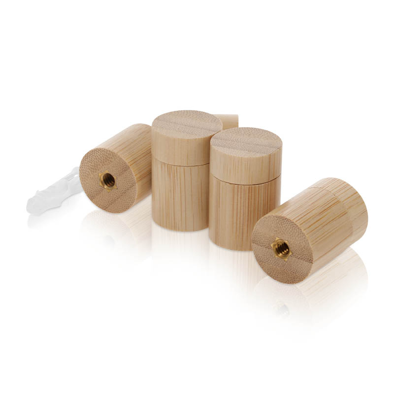 (Set of 4) 1'' Diameter X 1'' Barrel Length, Wooden Flat Head Standoffs, Matte Bamboo Wood Finish, Easy Fasten Standoff, Included Hardware (For Inside Use) [Required Material Hole Size: 5/16'']