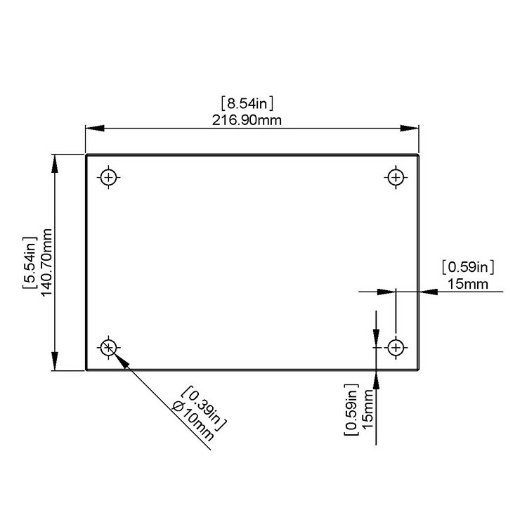 Flat Tempered Glass 8 1/2'' x 5 1/2'', 4 pre-drilled 3/8'' holes