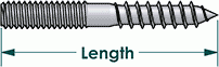 Zinc Hanger Bolt 5/16-18, Length: 1 1/2'' (Hanger Lag bolt For Wood)