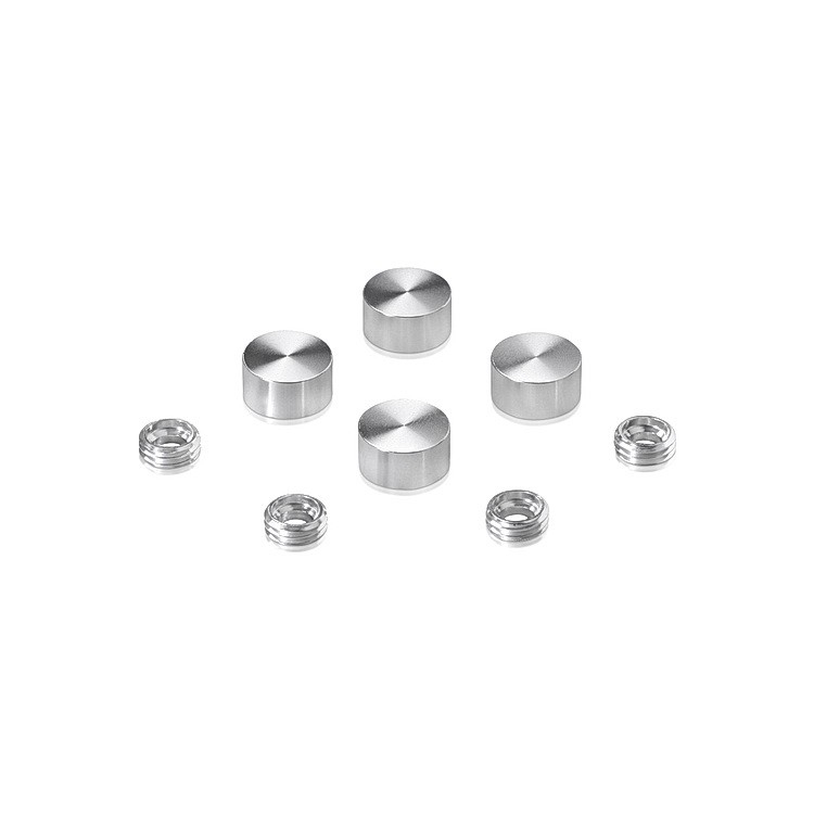 Set of 4 Screw Cover, Diameter: 1/2'', Aluminum Clear Shiny Anodized Finish, (Indoor or Outdoor Use)