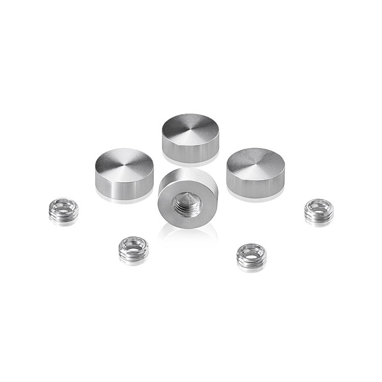 Set of 4 Screw Cover, Diameter: 5/8'', Aluminum Clear Shiny Anodized Finish, (Indoor or Outdoor Use)