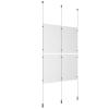 (4) 11'' Width x 17'' Height Clear Acrylic Frame & (3) Ceiling-to-Floor Aluminum Clear Anodized Cable Systems with (8) Single-Sided Panel Grippers (4) Double-Sided Panel Grippers