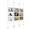 (9) 11'' Width x 8-1/2'' Height Clear Acrylic Frame & (6) Ceiling-to-Floor Aluminum Clear Anodized Cable Systems with (36) Single-Sided Panel Grippers