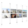 (8) 17'' Width x 11'' Height Clear Acrylic Frame & (8) Ceiling-to-Floor Aluminum Clear Anodized Cable Systems with (32) Single-Sided Panel Grippers