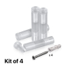 (Set of 4) 5/8'' Diameter X 2-1/2'' Barrel Length, Clear Acrylic Standoff. Standoff with (4) 2208Z Screw and (4) LANC1 Anchor for concrete or drywall (For Inside Use Only) Secure [Required Material Hole Size: 3/8'']