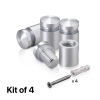 (Set of 4) 1/2'' Diameter X 1/2'' Barrel Length, Aluminum Rounded Head Standoffs, Clear Anodized Finish Standoff with (4) 2208Z Screw and (4) LANC1 Anchor for concrete or drywall (For Inside / Outside use) [Required Material Hole Size: 3/8'']