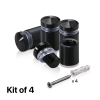 (Set of 4) 1/2'' Diameter X 1/2'' Barrel Length, Aluminum Rounded Head Standoffs, Black Anodized Finish Standoff with (4) 2208Z Screw and (4) LANC1 Anchor for concrete or drywall (For Inside / Outside use) [Required Material Hole Size: 3/8'']