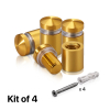 (Set of 4) 1/2'' Diameter X 1/2'' Barrel Length, Aluminum Rounded Head Standoffs, Gold Anodized Finish Standoff with (4) 2208Z Screw and (4) LANC1 Anchor for concrete or drywall (For Inside / Outside use) [Required Material Hole Size: 3/8'']