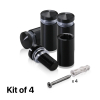 (Set of 4) 1/2'' Diameter X 3/4'' Barrel Length, Aluminum Rounded Head Standoffs, Black Anodized Finish Standoff with (4) 2208Z Screw and (4) LANC1 Anchor for concrete or drywall (For Inside / Outside use) [Required Material Hole Size: 3/8'']