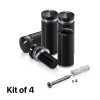 (Set of 4) 1/2'' Diameter X 1'' Barrel Length, Aluminum Rounded Head Standoffs, Black Anodized Finish Standoff with (4) 2208Z Screw and (4) LANC1 Anchor for concrete or drywall (For Inside / Outside use) [Required Material Hole Size: 3/8'']