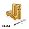 (Set of 4) 1/2'' Diameter X 1'' Barrel Length, Aluminum Rounded Head Standoffs, Gold Anodized Finish Standoff with (4) 2208Z Screw and (4) LANC1 Anchor for concrete or drywall (For Inside / Outside use) [Required Material Hole Size: 3/8'']