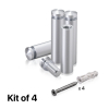 (Set of 4) 1/2'' Diameter X 1-3/4'' Barrel Length, Aluminum Rounded Head Standoffs, Clear Anodized Finish Standoff with (4) 2208Z Screw and (4) LANC1 Anchor for concrete or drywall (For Inside / Outside use) [Required Material Hole Size: 3/8'']