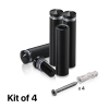 (Set of 4) 1/2'' Diameter X 1-3/4'' Barrel Length, Aluminum Rounded Head Standoffs, Black Anodized Finish Standoff with (4) 2208Z Screw and (4) LANC1 Anchor for concrete or drywall (For Inside / Outside use) [Required Material Hole Size: 3/8'']