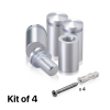 (Set of 4) 5/8'' Diameter X 1'' Barrel Length, Aluminum Rounded Head Standoffs, Clear Anodized Finish Standoff with (4) 2208Z Screw and (4) LANC1 Anchor for concrete or drywall (For Inside / Outside use) [Required Material Hole Size: 7/16'']
