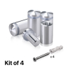 (Set of 4) 5/8'' Diameter X 1'' Barrel Length, Aluminum Rounded Head Standoffs, Shiny Anodized Finish Standoff with (4) 2208Z Screw and (4) LANC1 Anchor for concrete or drywall (For Inside / Outside use) [Required Material Hole Size: 7/16'']