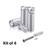 (Set of 4) 5/8'' Diameter X 1-3/4'' Barrel Length, Aluminum Rounded Head Standoffs, Shiny Anodized Finish Standoff with (4) 2208Z Screw and (4) LANC1 Anchor for concrete or drywall (For Inside / Outside use) [Required Material Hole Size: 7/16'']