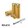 (Set of 4) 5/8'' Diameter X 1-3/4'' Barrel Length, Aluminum Rounded Head Standoffs, Gold Anodized Finish Standoff with (4) 2208Z Screw and (4) LANC1 Anchor for concrete or drywall (For Inside / Outside use) [Required Material Hole Size: 7/16'']