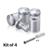 (Set of 4) 3/4'' Diameter X 3/4'' Barrel Length, Aluminum Rounded Head Standoffs, Clear Anodized Finish Standoff with (4) 2216Z Screws and (4) LANC1 Anchors for concrete or drywall (For Inside / Outside use) [Required Material Hole Size: 7/16'']