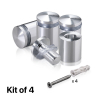 (Set of 4) 3/4'' Diameter X 3/4'' Barrel Length, Aluminum Rounded Head Standoffs, Shiny Anodized Finish Standoff with (4) 2216Z Screws and (4) LANC1 Anchors for concrete or drywall (For Inside / Outside use) [Required Material Hole Size: 7/16'']