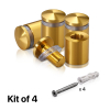 (Set of 4) 3/4'' Diameter X 3/4'' Barrel Length, Aluminum Rounded Head Standoffs, Gold Anodized Finish Standoff with (4) 2216Z Screws and (4) LANC1 Anchors for concrete or drywall (For Inside / Outside use) [Required Material Hole Size: 7/16'']