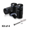 (Set of 4) 3/4'' Diameter X 1'' Barrel Length, Aluminum Rounded Head Standoffs, Black Anodized Finish Standoff with (4) 2216Z Screws and (4) LANC1 Anchors for concrete or drywall (For Inside / Outside use) [Required Material Hole Size: 7/16'']