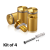 (Set of 4) 3/4'' Diameter X 1'' Barrel Length, Aluminum Rounded Head Standoffs, Gold Anodized Finish Standoff with (4) 2216Z Screws and (4) LANC1 Anchors for concrete or drywall (For Inside / Outside use) [Required Material Hole Size: 7/16'']