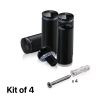 (Set of 4) 3/4'' Diameter X 1-3/4'' Barrel Length, Aluminum Rounded Head Standoffs, Black Anodized Finish Standoff with (4) 2216Z Screws and (4) LANC1 Anchors for concrete or drywall (For Inside / Outside use) [Required Material Hole Size: 7/16'']