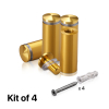 (Set of 4) 3/4'' Diameter X 1-3/4'' Barrel Length, Aluminum Rounded Head Standoffs, Gold Anodized Finish Standoff with (4) 2216Z Screws and (4) LANC1 Anchors for concrete or drywall (For Inside / Outside use) [Required Material Hole Size: 7/16'']