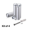 (Set of 4) 3/4'' Diameter X 2-1/2'' Barrel Length, Aluminum Rounded Head Standoffs, Clear Anodized Finish Standoff with (4) 2216Z Screws and (4) LANC1 Anchors for concrete or drywall (For Inside / Outside use) [Required Material Hole Size: 7/16'']