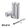 (Set of 4) 3/4'' Diameter X 2-1/2'' Barrel Length, Aluminum Rounded Head Standoffs, Shiny Anodized Finish Standoff with (4) 2216Z Screws and (4) LANC1 Anchors for concrete or drywall (For Inside / Outside use) [Required Material Hole Size: 7/16'']