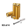 (Set of 4) 3/4'' Diameter X 2-1/2'' Barrel Length, Aluminum Rounded Head Standoffs, Gold Anodized Finish Standoff with (4) 2216Z Screws and (4) LANC1 Anchors for concrete or drywall (For Inside / Outside use) [Required Material Hole Size: 7/16'']