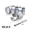 (Set of 4) 7/8'' Diameter X 1/2'' Barrel Length, Aluminum Rounded Head Standoffs, Shiny Anodized Finish Standoff with (4) 2216Z Screws and (4) LANC1 Anchors for concrete or drywall (For Inside / Outside use) [Required Material Hole Size: 7/16'']