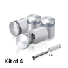(Set of 4) 7/8'' Diameter X 3/4'' Barrel Length, Aluminum Rounded Head Standoffs, Clear Anodized Finish Standoff with (4) 2216Z Screws and (4) LANC1 Anchors for concrete or drywall (For Inside / Outside use) [Required Material Hole Size: 7/16'']