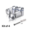 (Set of 4) 7/8'' Diameter X 3/4'' Barrel Length, Aluminum Rounded Head Standoffs, Shiny Anodized Finish Standoff with (4) 2216Z Screws and (4) LANC1 Anchors for concrete or drywall (For Inside / Outside use) [Required Material Hole Size: 7/16'']